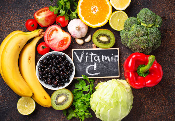 Oranges, kiwi, and red peppers rich in vitamin C